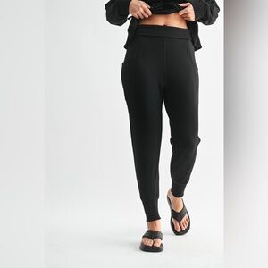 Women's Black Dropped Crotch Foldover Jogger Pants